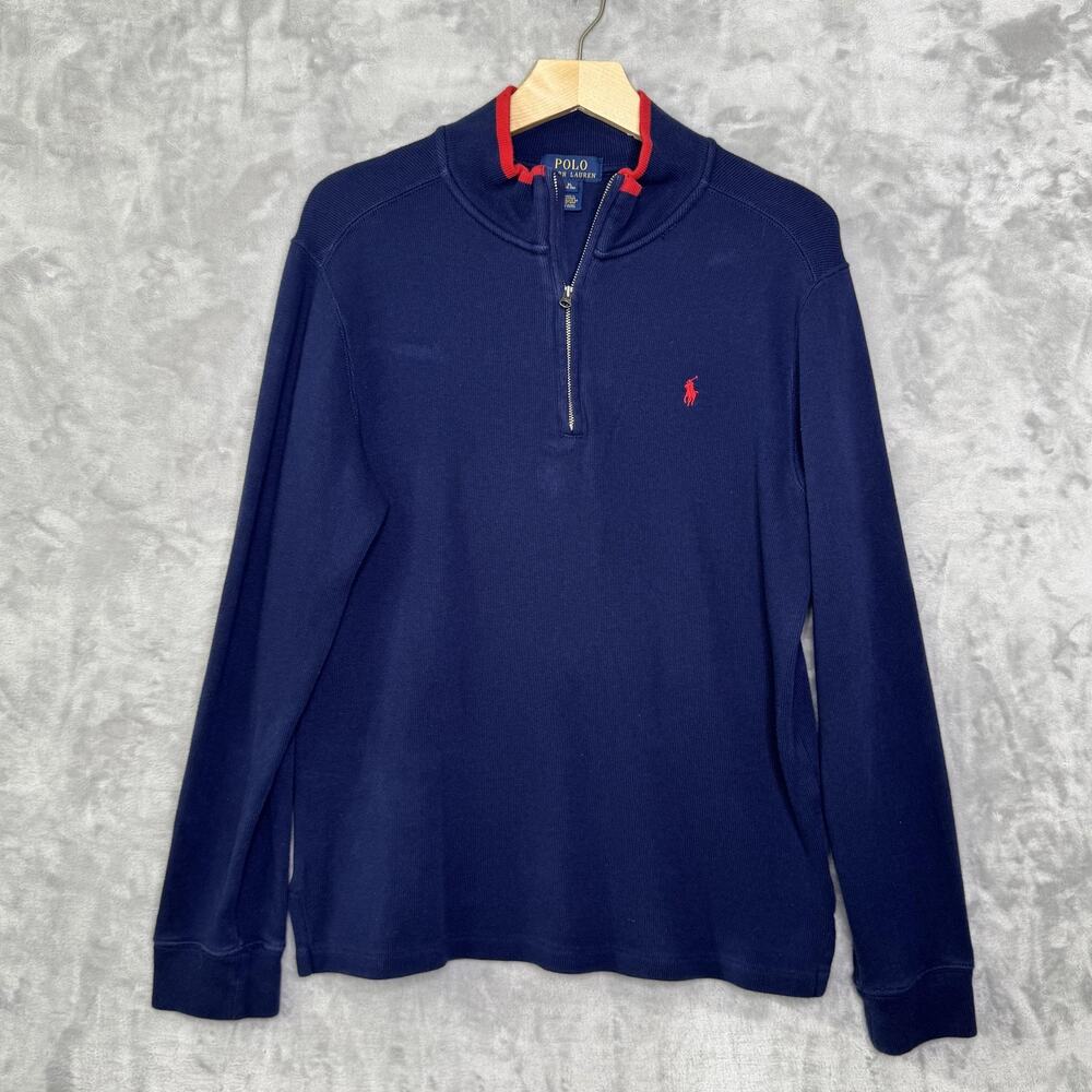 Polo Ralph Lauren Sweater Youth XL 18-20 Navy Quarter Zip Mock Neck Cotton